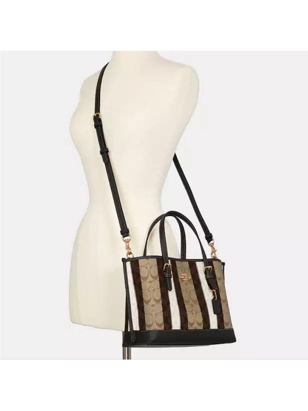 Coach Signature Stripe Mini Tote in Brown, Dark Brown & Cream Mollie 25 . - Picture 4 of 4